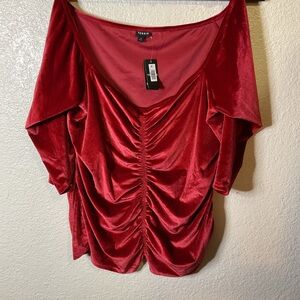 Torrid Red Velvet Ruched Blouse